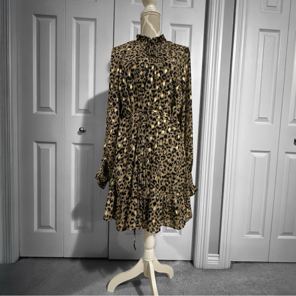 Nasty Gal Leopard Print Skater Dress with Gold Highlights